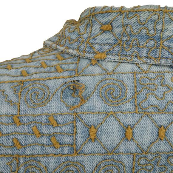 Click by Color Me Cotton Jacket Womens Medium Blue Denim Gold Embroidery Flaws - Picture 11 of 16